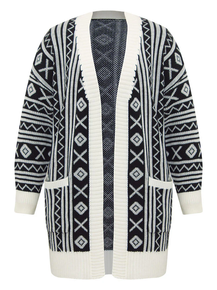 Geometric Bandana Contrast Pocket Cardigan - Image 6