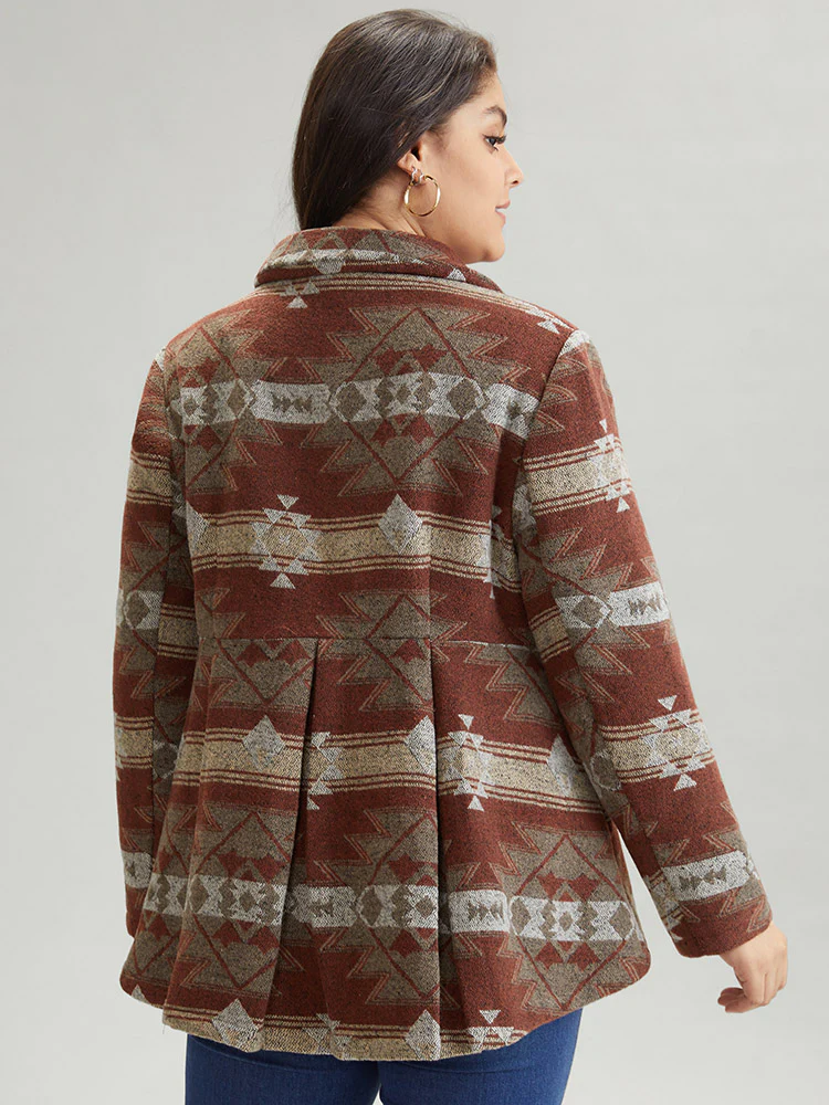 Geometric Boho Print Pleated Pocket Coat - Image 2