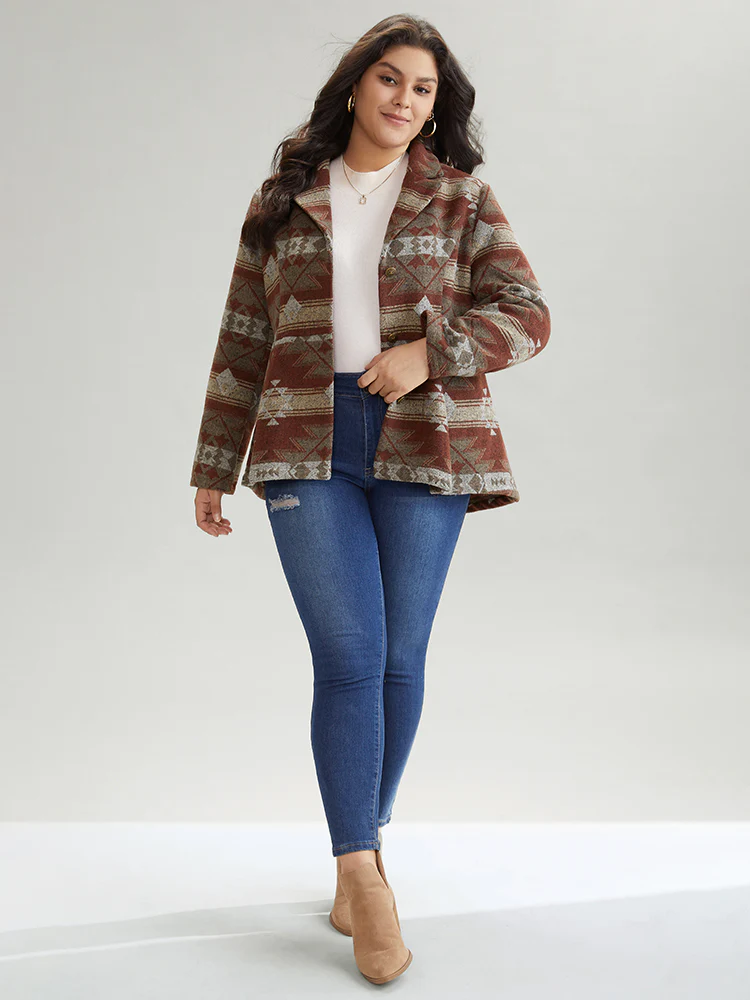 Geometric Boho Print Pleated Pocket Coat - Image 3