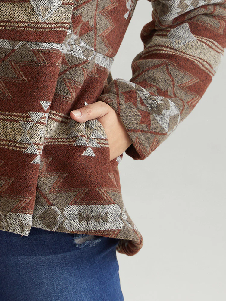 Geometric Boho Print Pleated Pocket Coat - Image 4