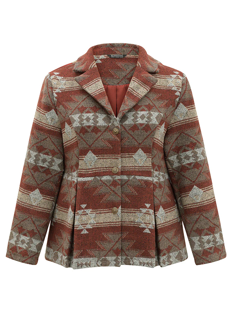 Geometric Boho Print Pleated Pocket Coat - Image 5