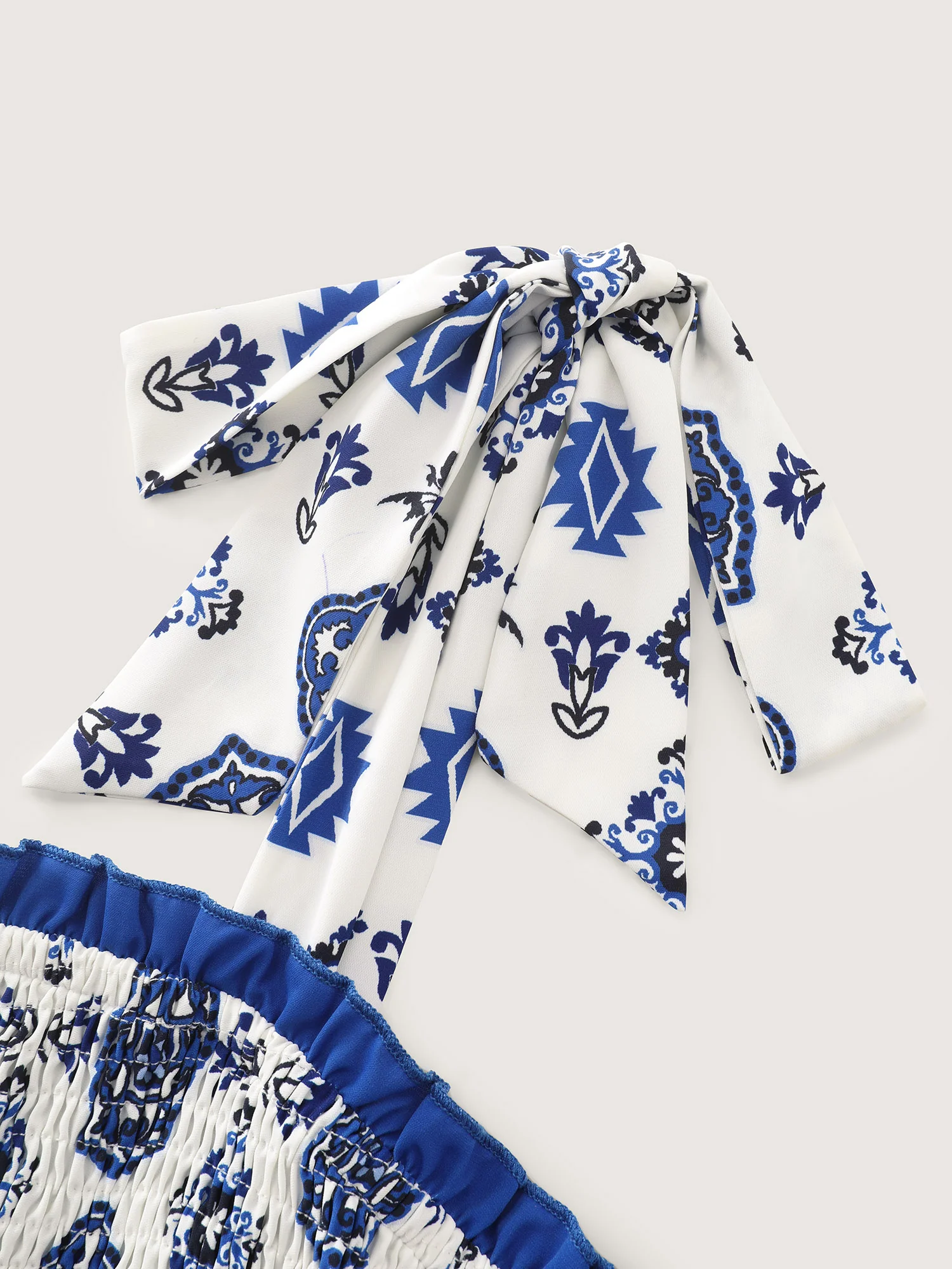 Geometric Boho Print Shoulder-Tie Contrast Maxi Dress - Image 5