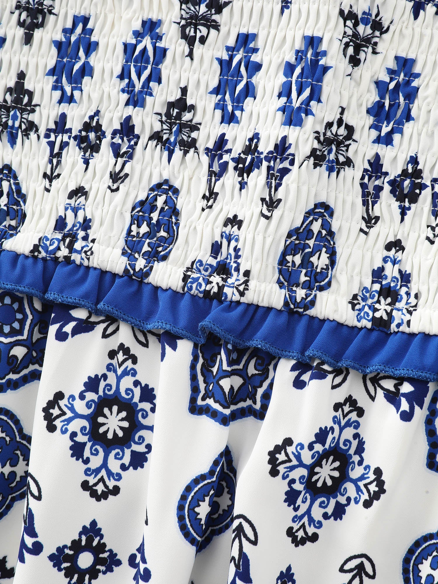 Geometric Boho Print Shoulder-Tie Contrast Maxi Dress - Image 6