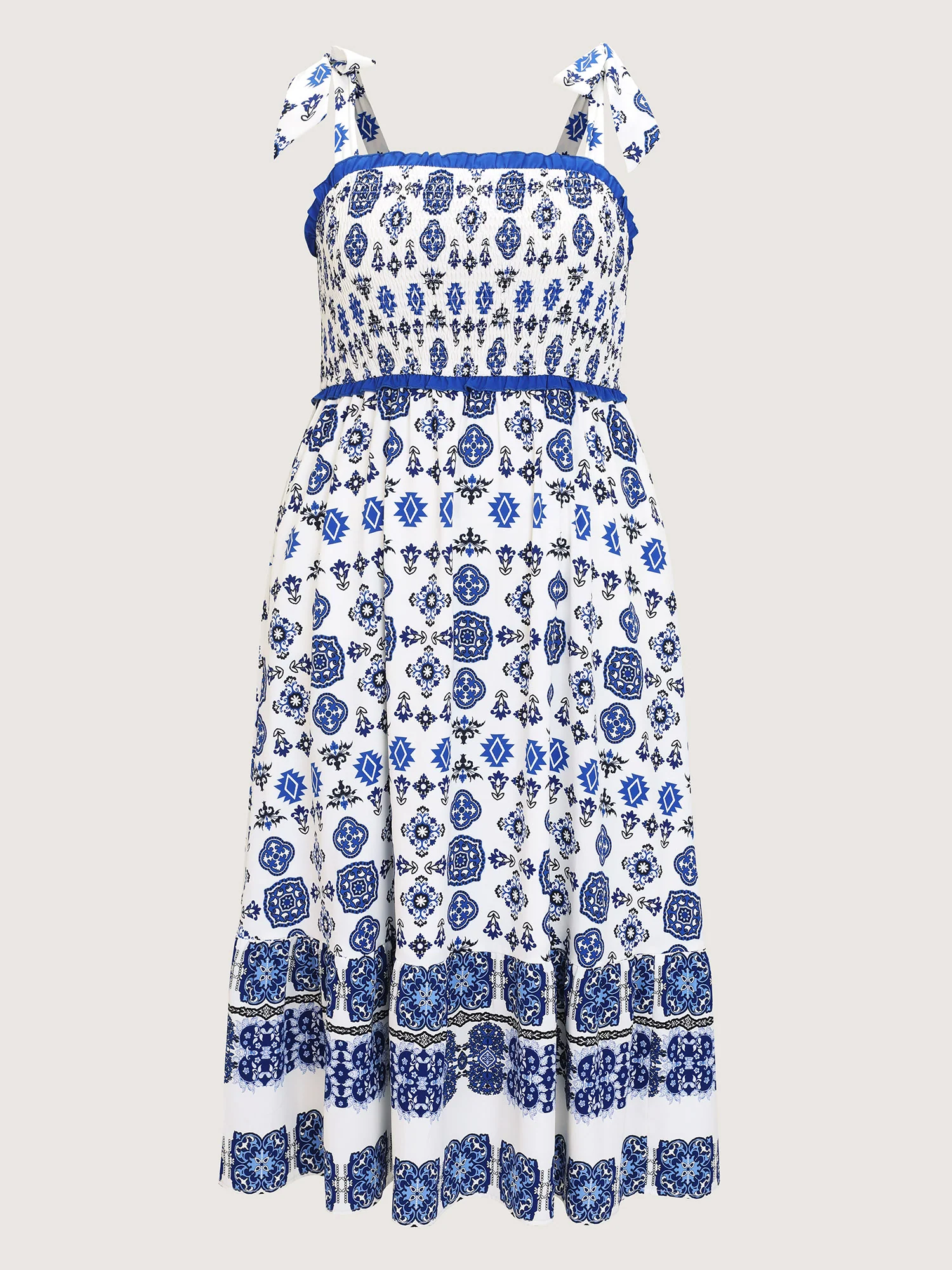 Geometric Boho Print Shoulder-Tie Contrast Maxi Dress - Image 7