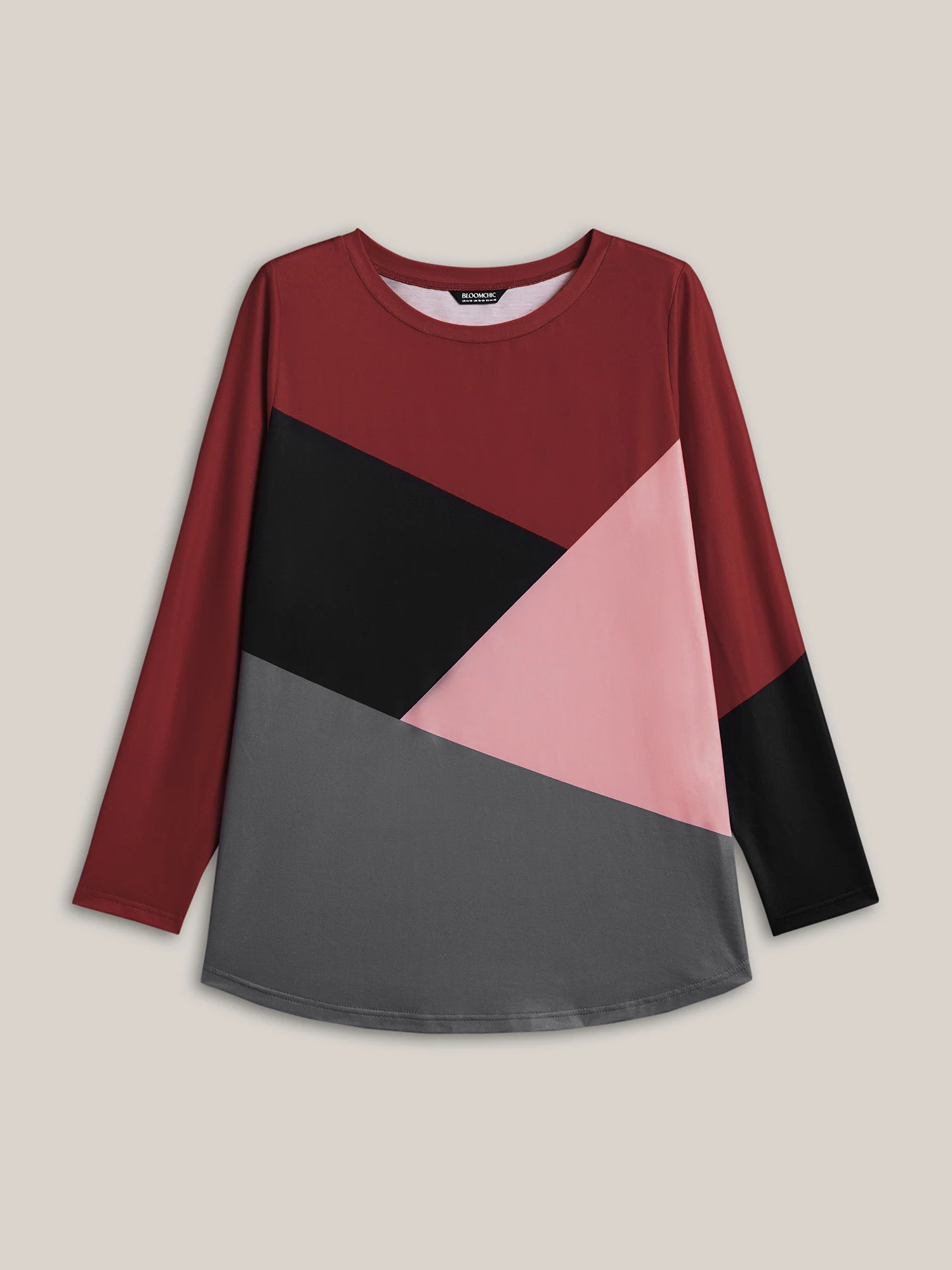Geometric Color Block Curved Hem Top - Image 7