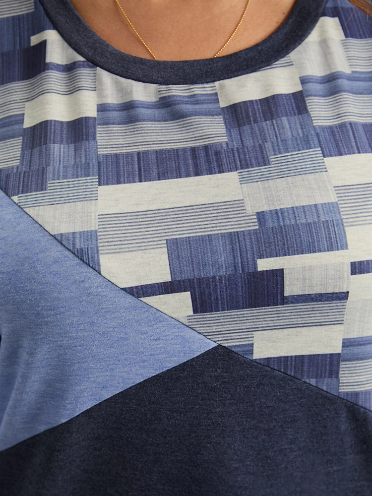 Geometric Colorblock Contrast Crew Neck Sweatshirt - Image 4