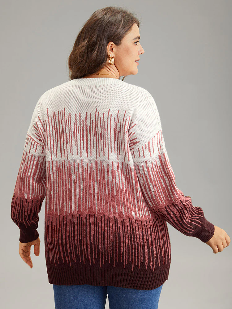 Geometric Colorblock Crew Neck Pullover - Image 2