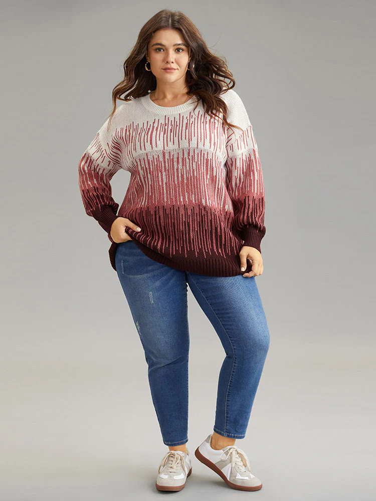 Geometric Colorblock Crew Neck Pullover - Image 3