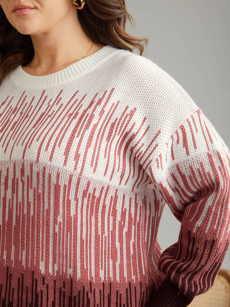 Geometric Colorblock Crew Neck Pullover - Image 4
