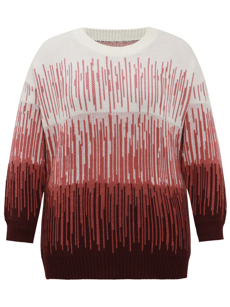 Geometric Colorblock Crew Neck Pullover - Image 5