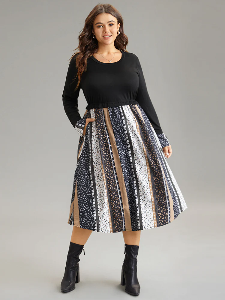 Geometric Colorblock Patchwork Midi Dress