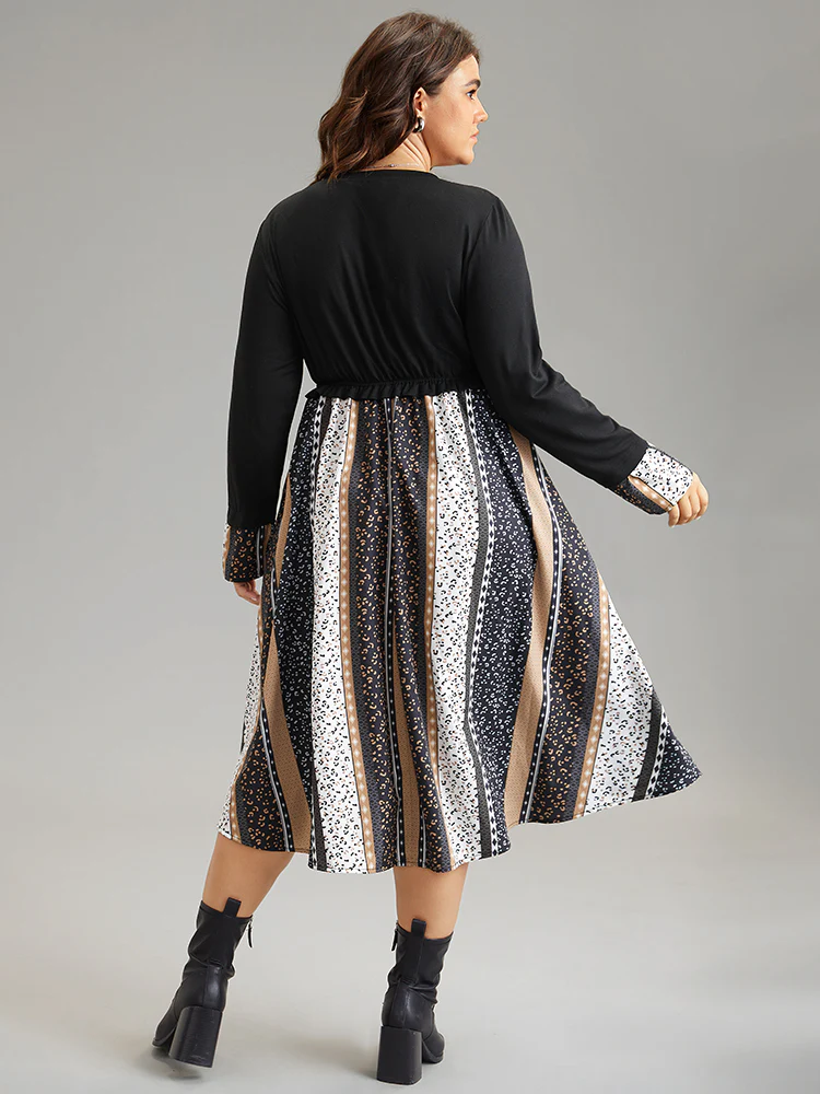 Geometric Colorblock Patchwork Midi Dress - Image 2
