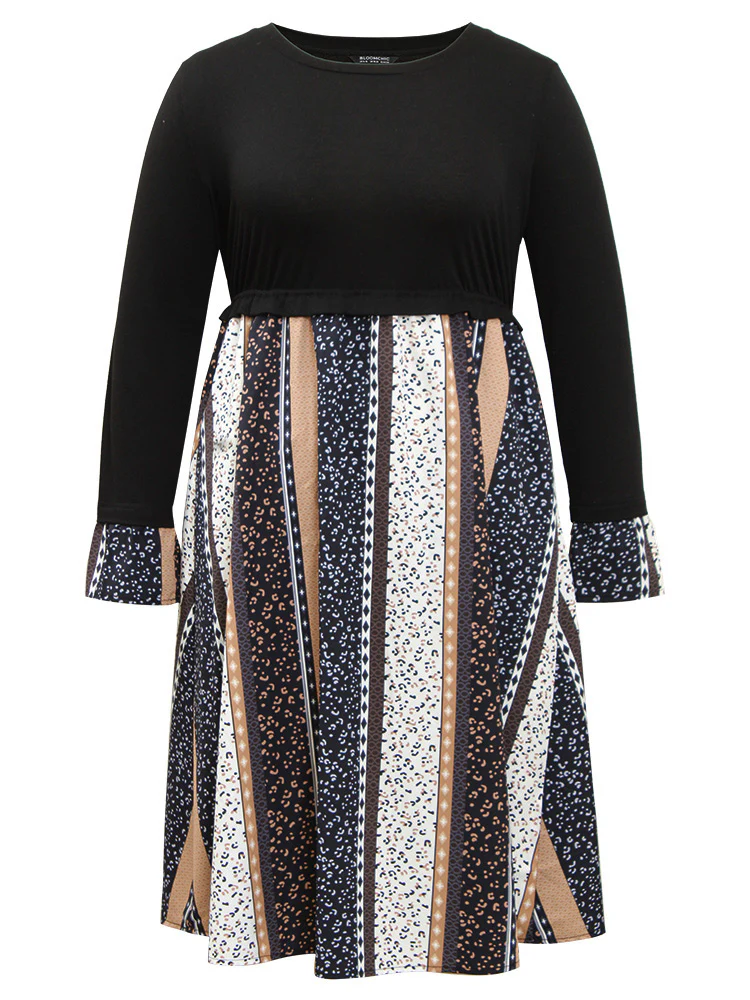 Geometric Colorblock Patchwork Midi Dress - Image 5