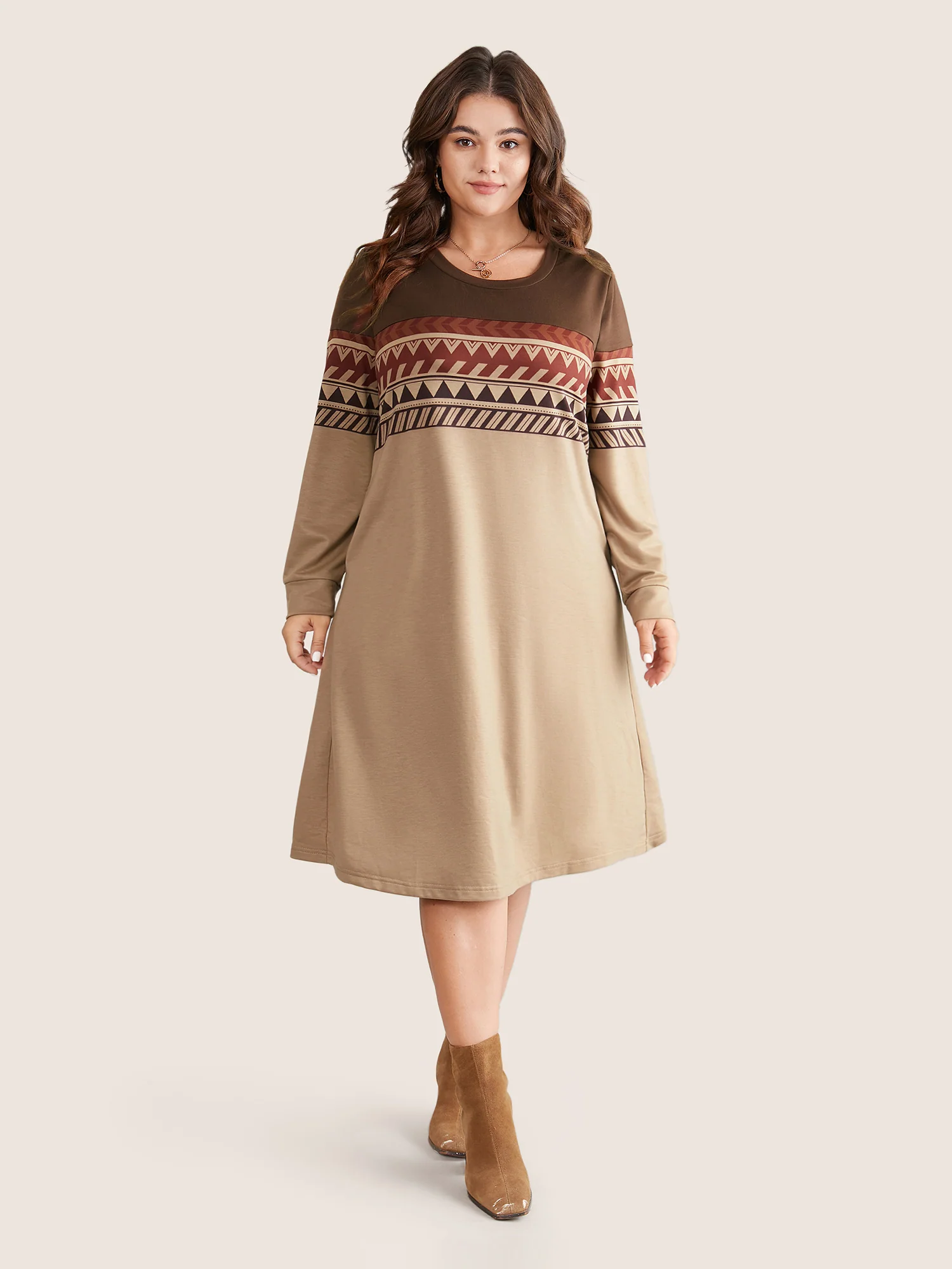 Geometric Colorblock Pocket Midi Dress - Image 2