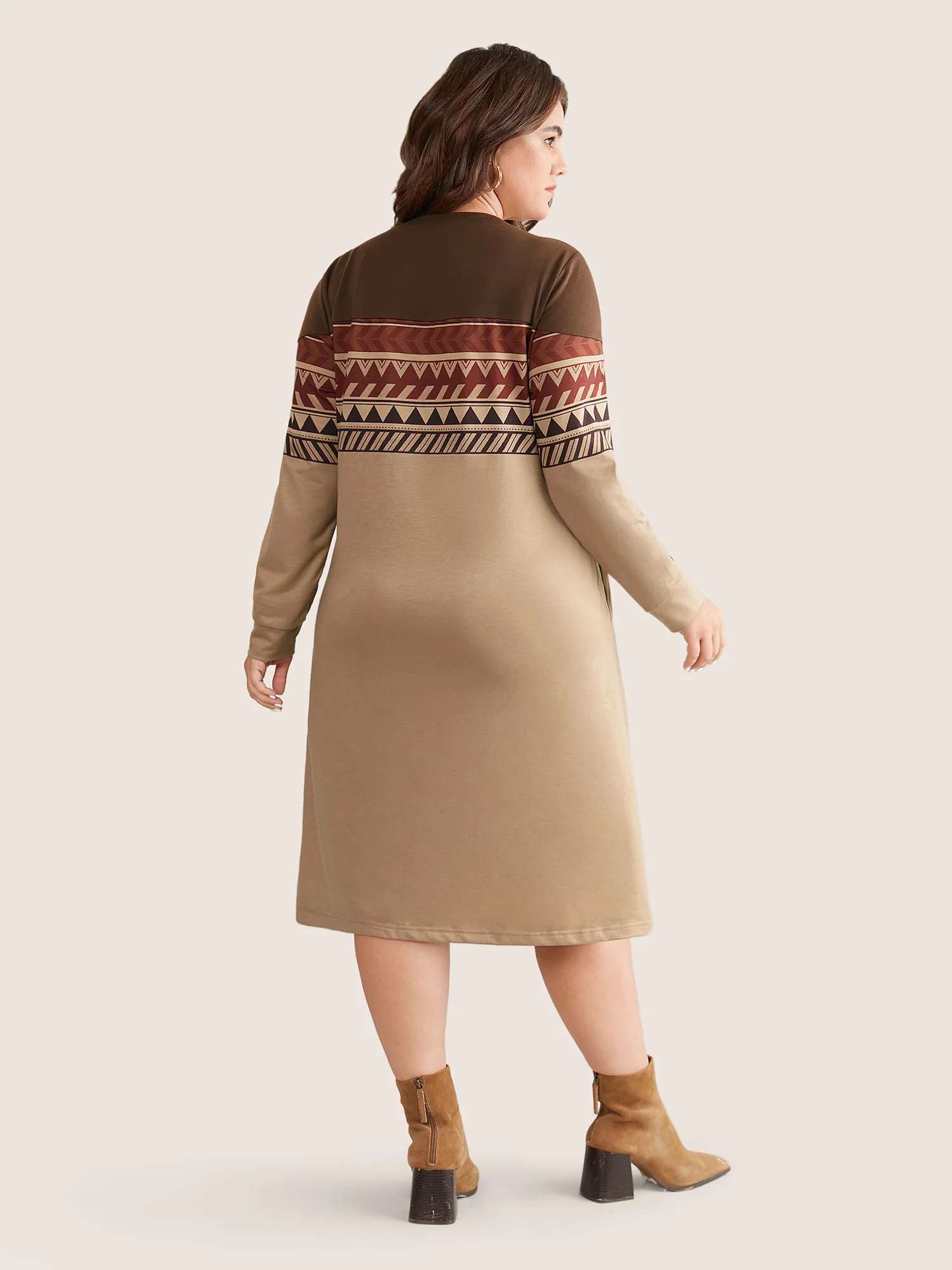 Geometric Colorblock Pocket Midi Dress - Image 3