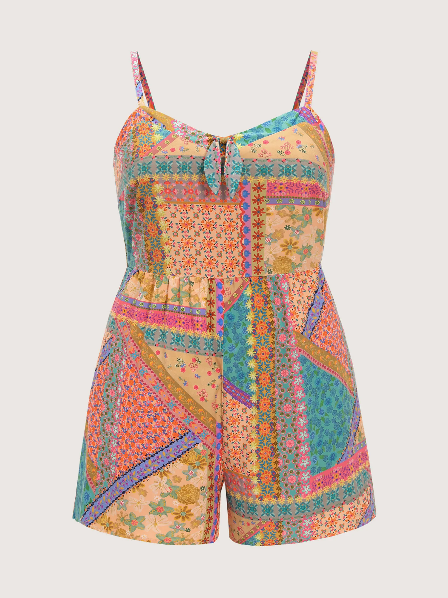 Geometric Colorful Patchwork Cami Romper - Image 7