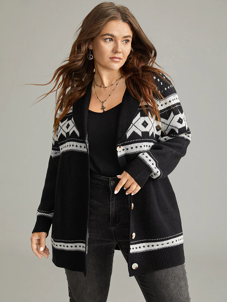 Geometric Contrast Button Through Cardigan - Image 2