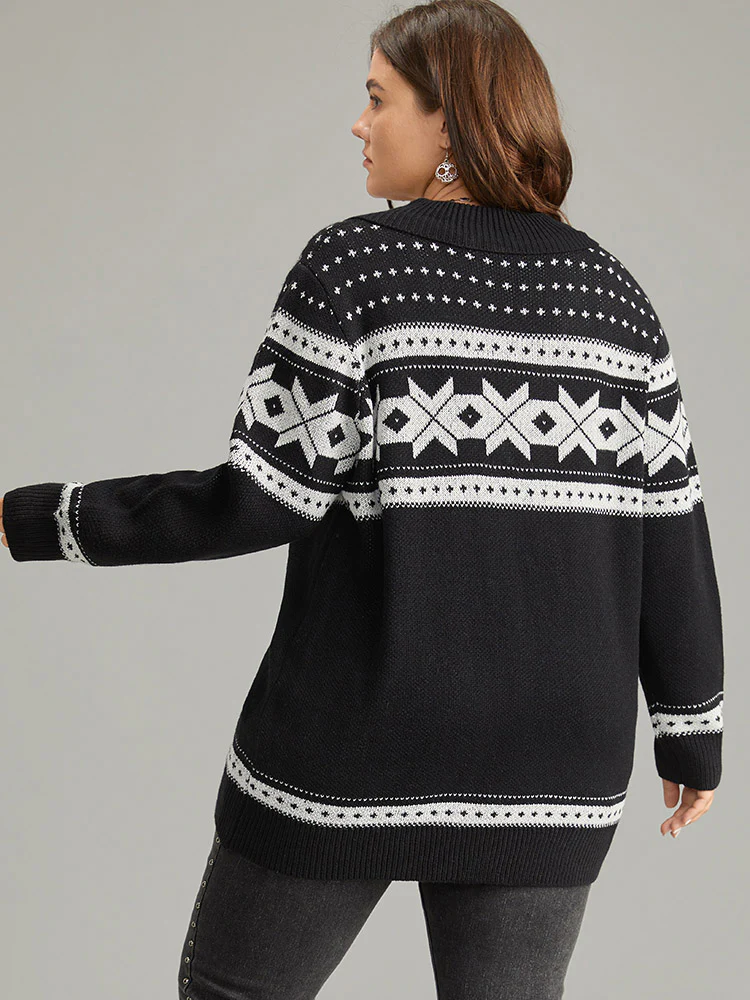 Geometric Contrast Button Through Cardigan - Image 3