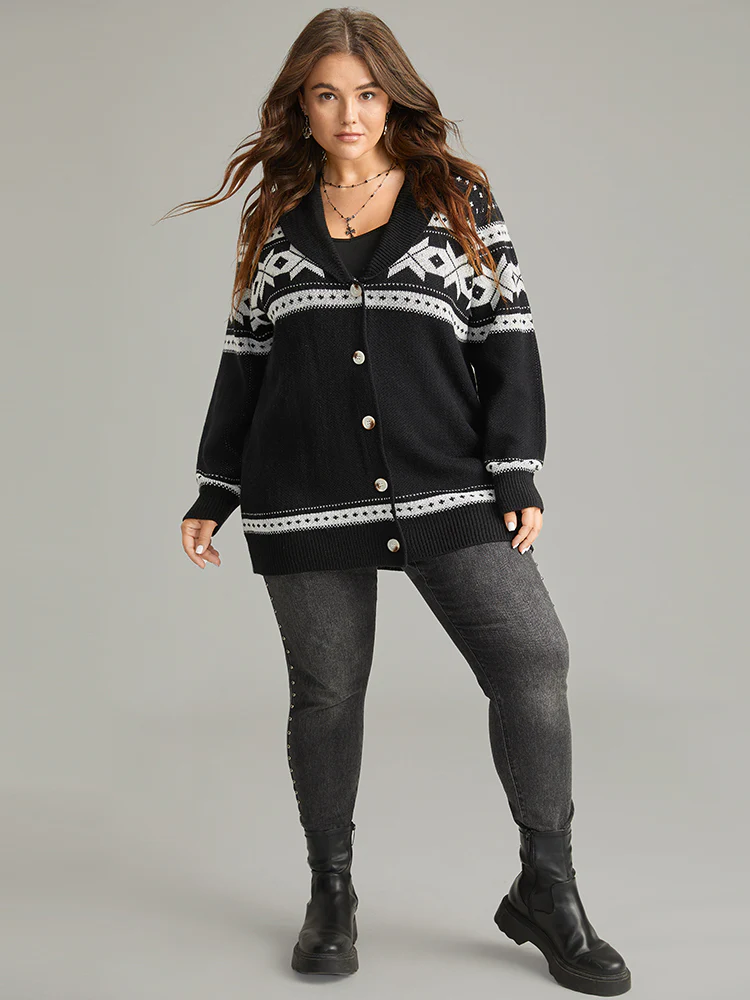 Geometric Contrast Button Through Cardigan - Image 4