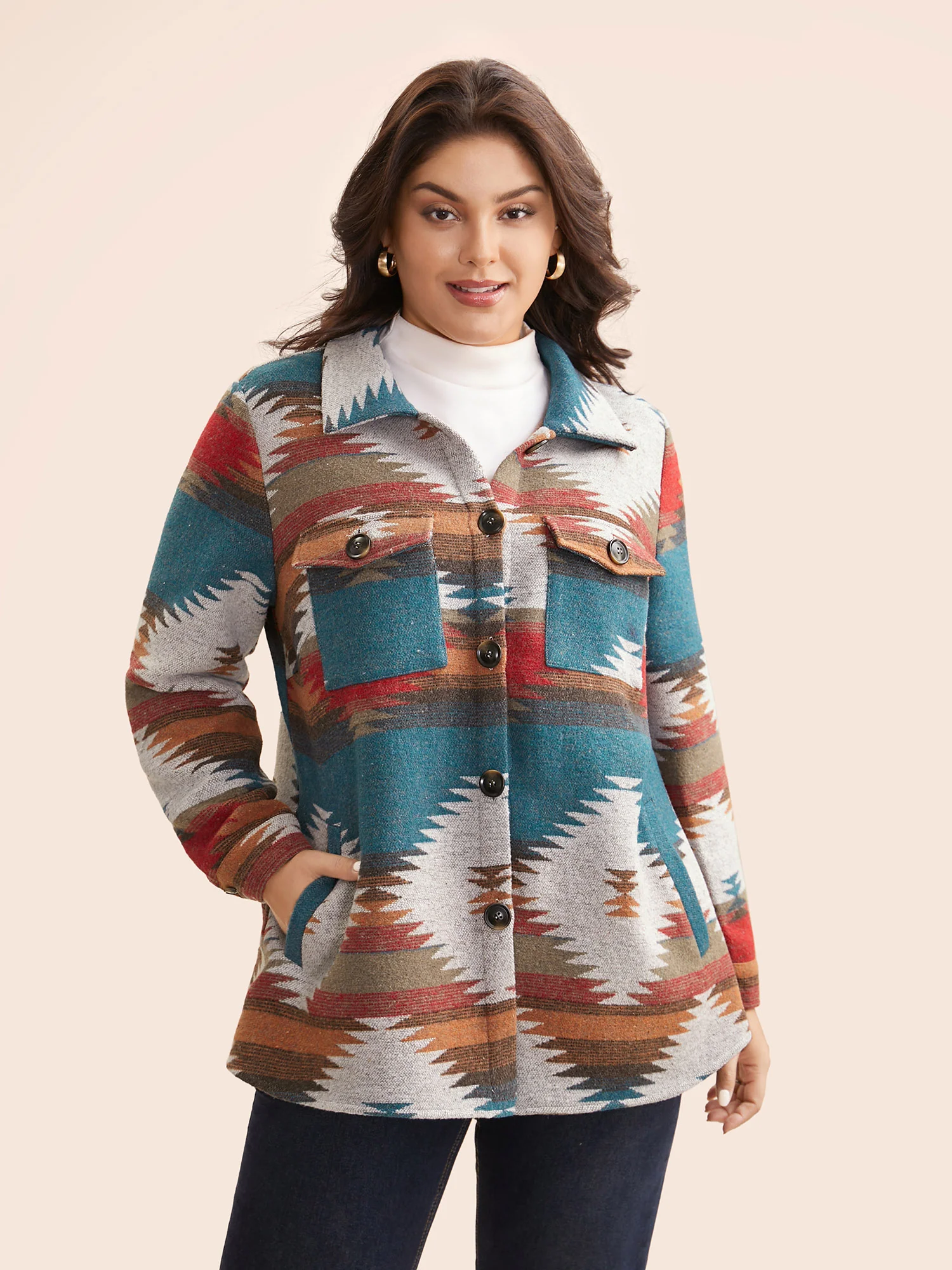 Geometric Contrast Flap Detail Jacket - Image 4