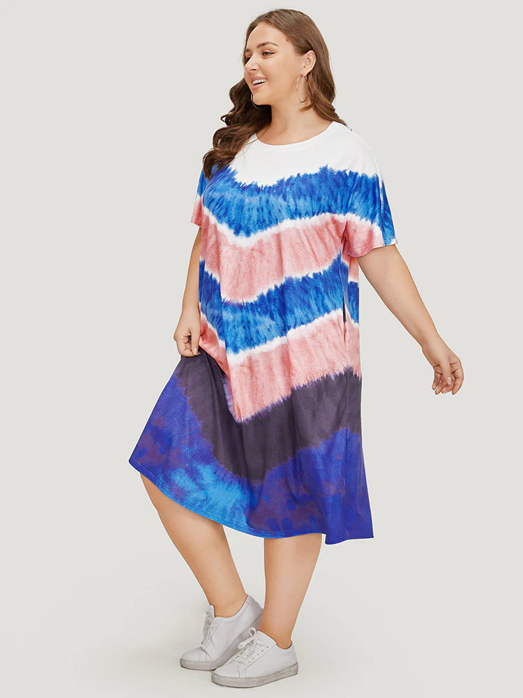 Geometric Contrast Pocket Tie Dye Midi Dress - Image 4