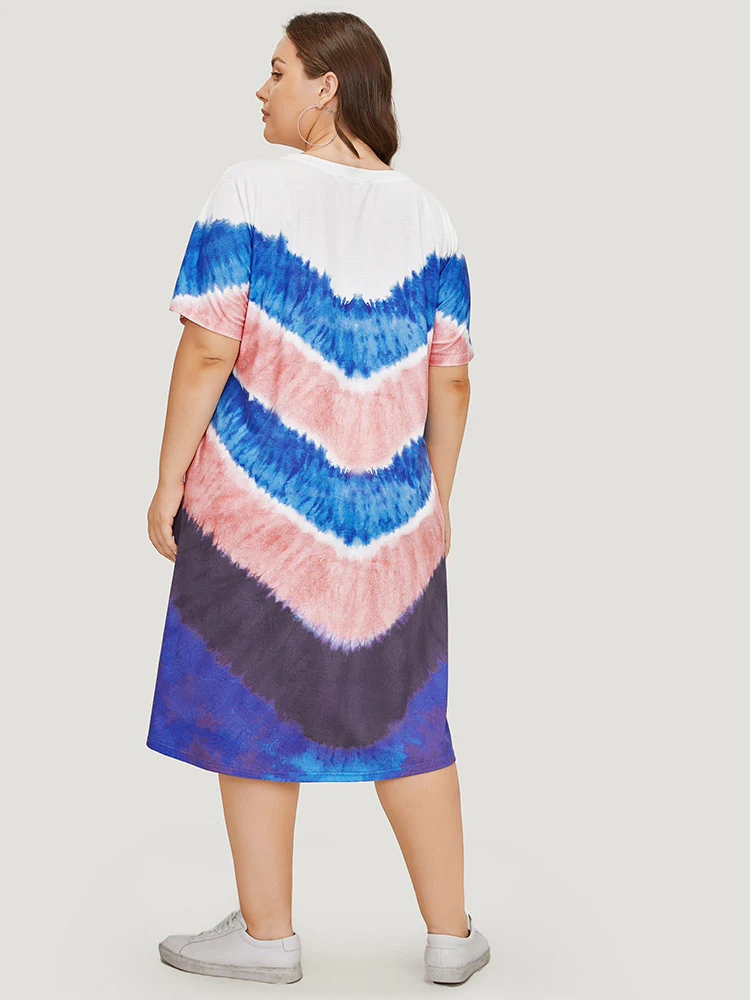 Geometric Contrast Pocket Tie Dye Midi Dress - Image 5