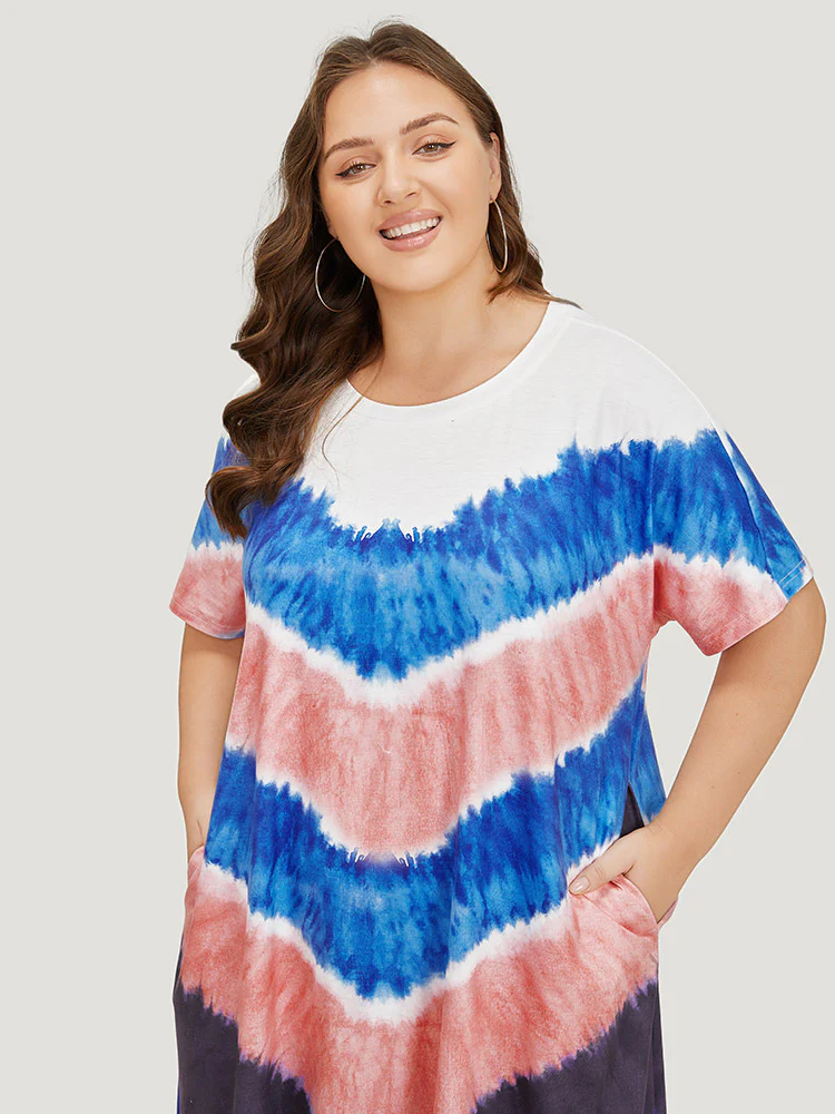 Geometric Contrast Pocket Tie Dye Midi Dress - Image 6