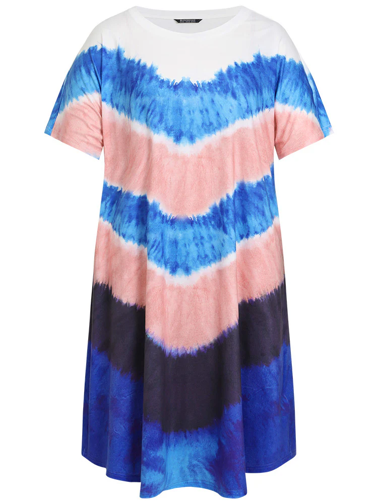 Geometric Contrast Pocket Tie Dye Midi Dress - Image 9