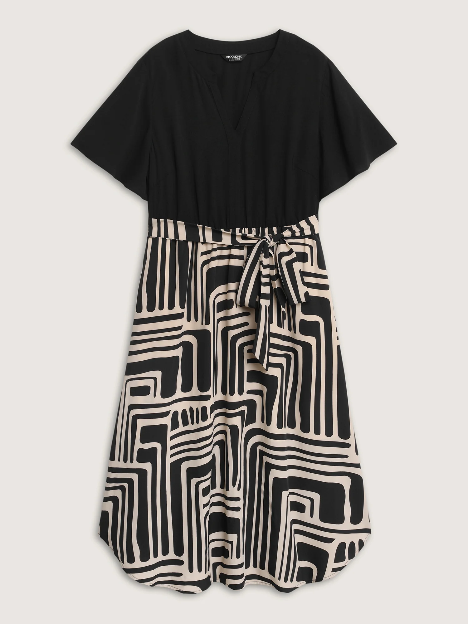Geometric Contrast Print Arc-Hem Midi Dress - Image 7