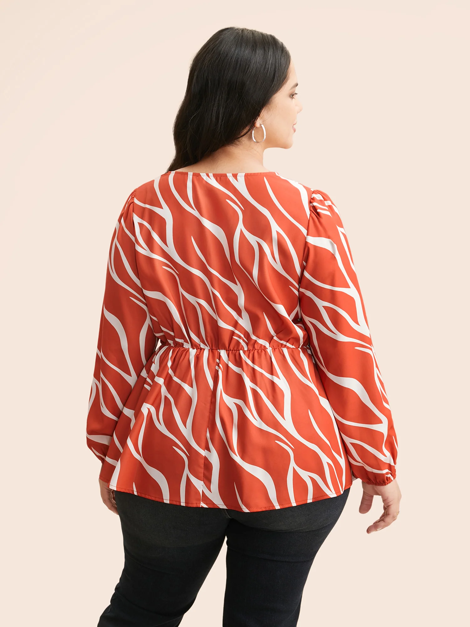 Geometric Contrast Webbing Button Detail Blouse - Image 5