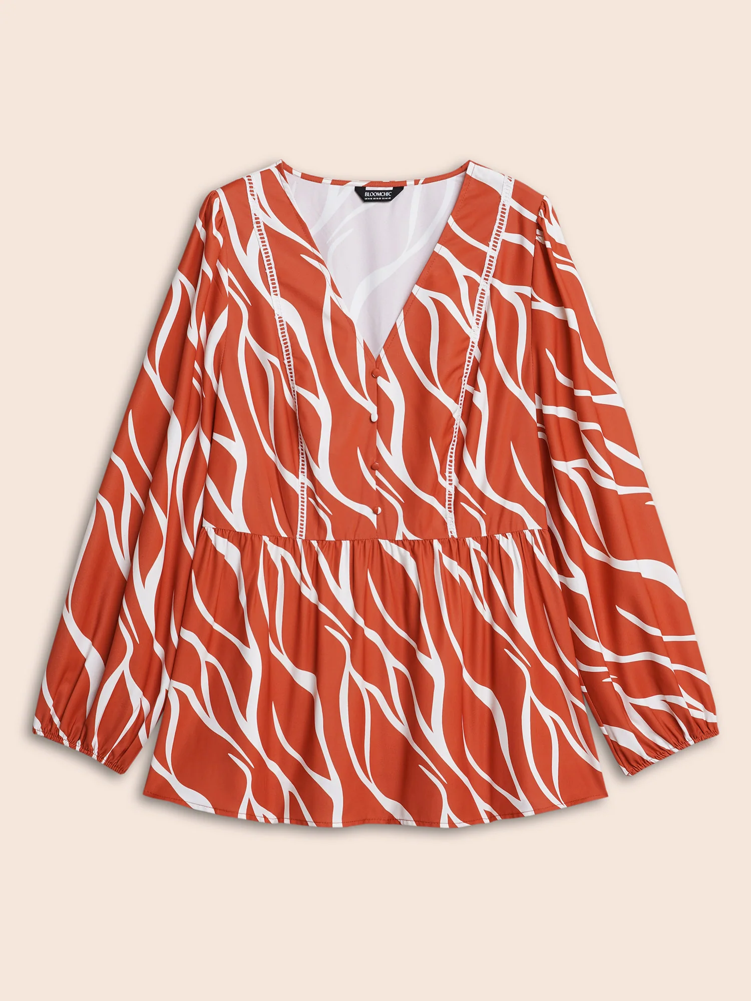 Geometric Contrast Webbing Button Detail Blouse - Image 7