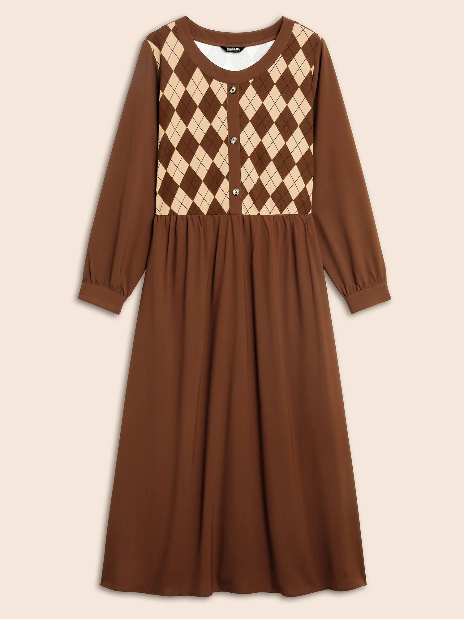 Geometric Crew Neck Button Detail Dress - Image 7