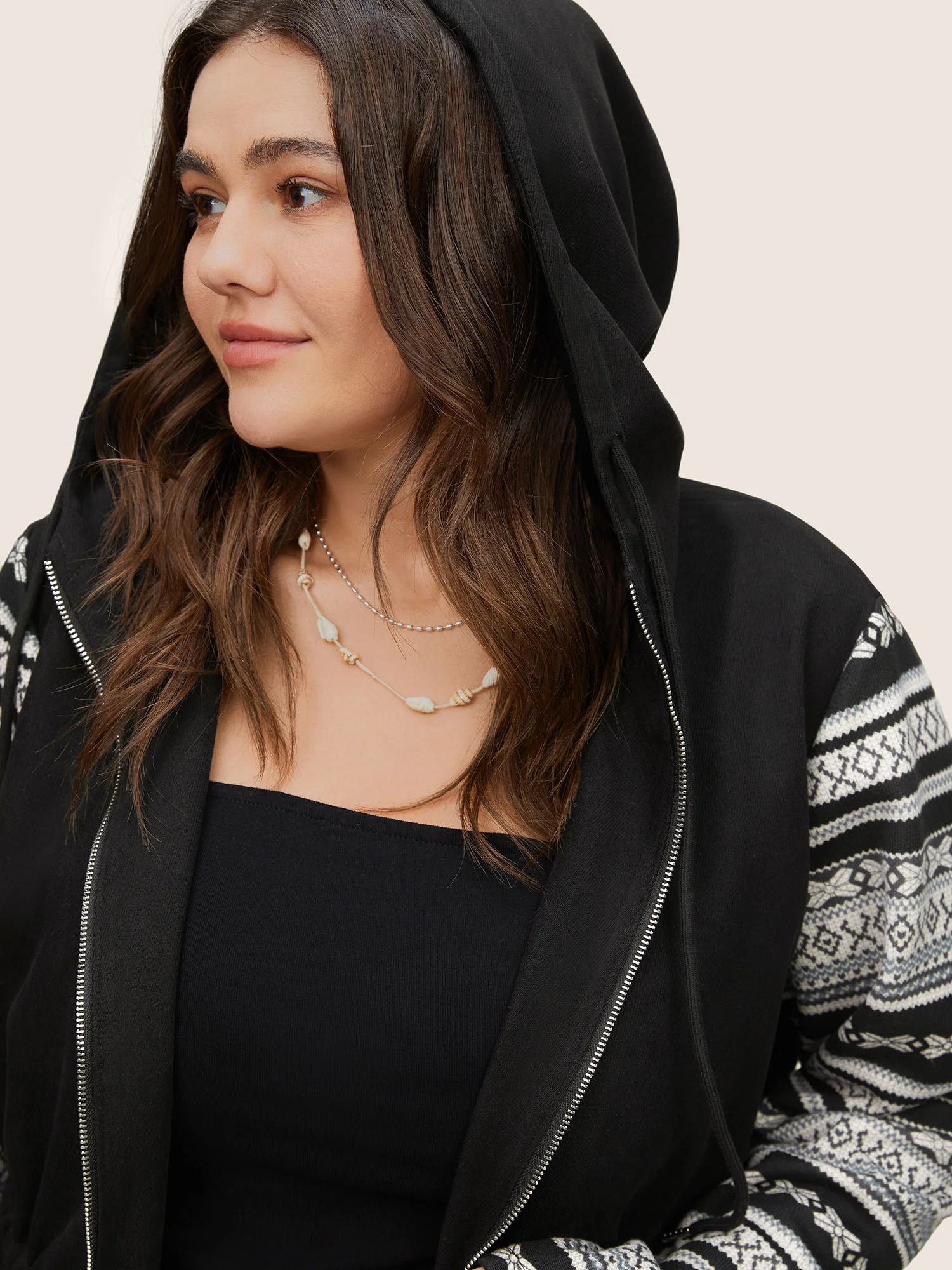 Geometric Drawstring Patchwork Hooded Jacket - Image 3