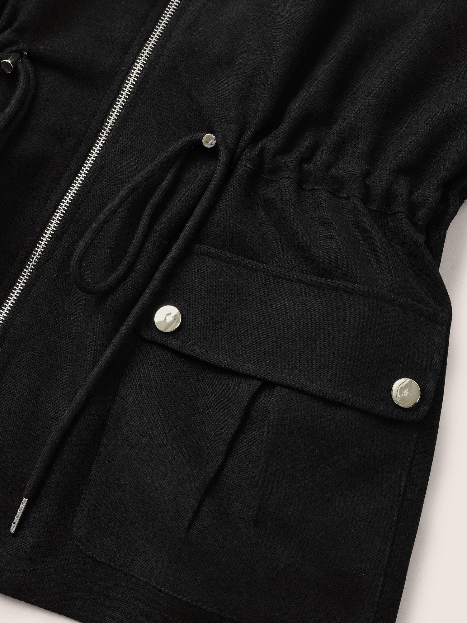 Geometric Drawstring Patchwork Hooded Jacket - Image 6
