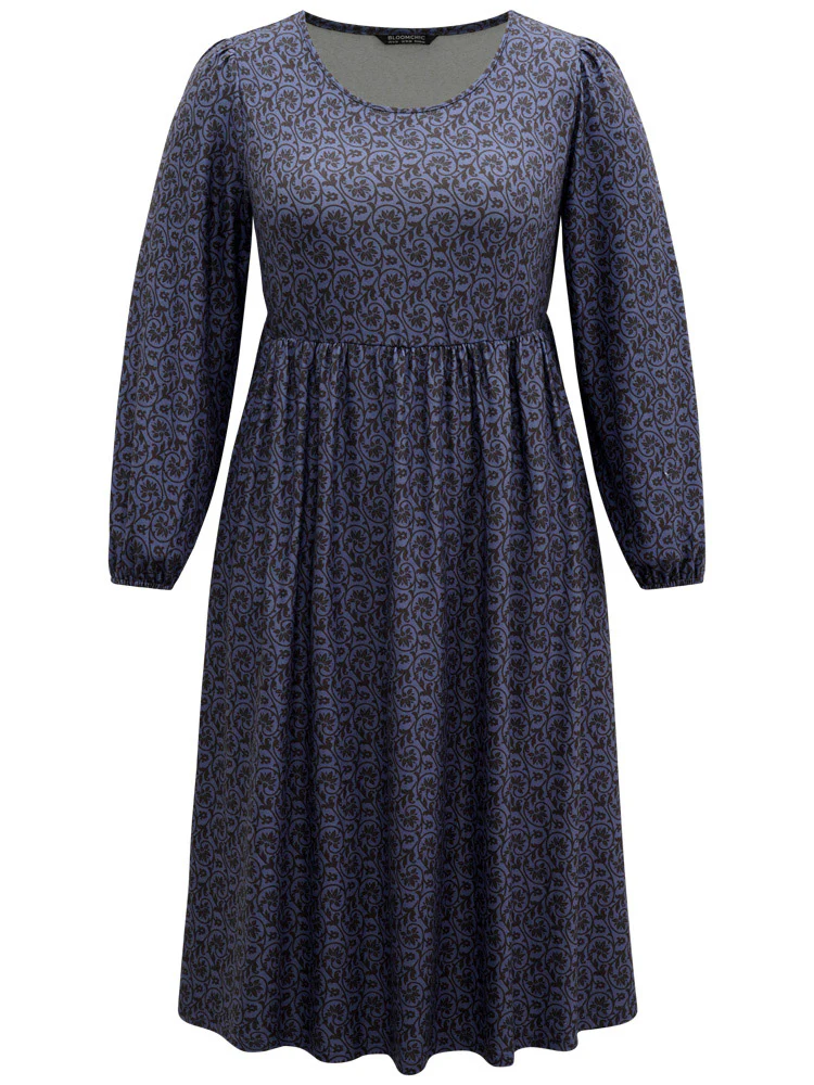Geometric Elastic Waist Pocket Gathered Dress - Image 5