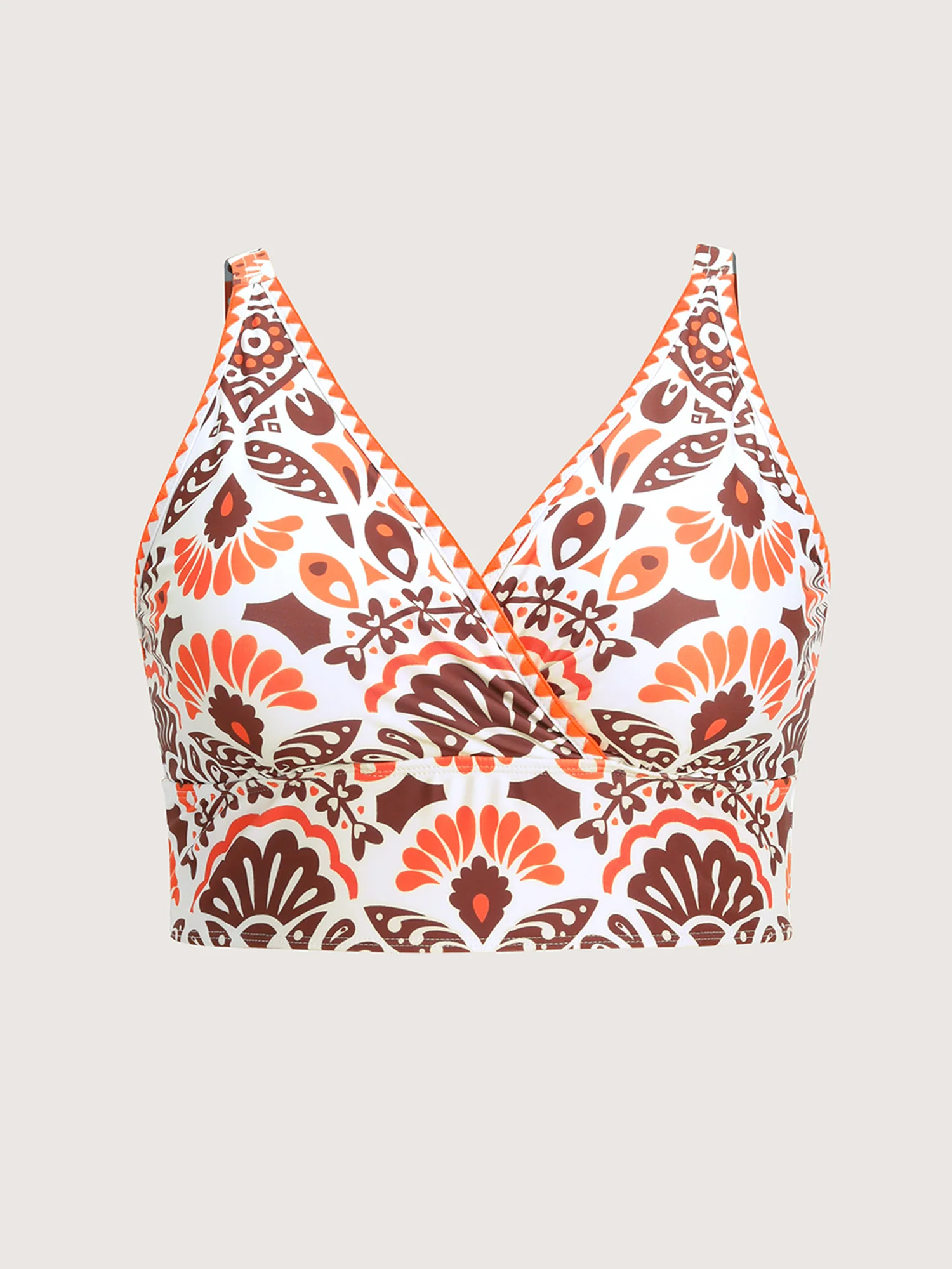 Geometric Embroidered Surplice Neckline Bikini Top - Image 7