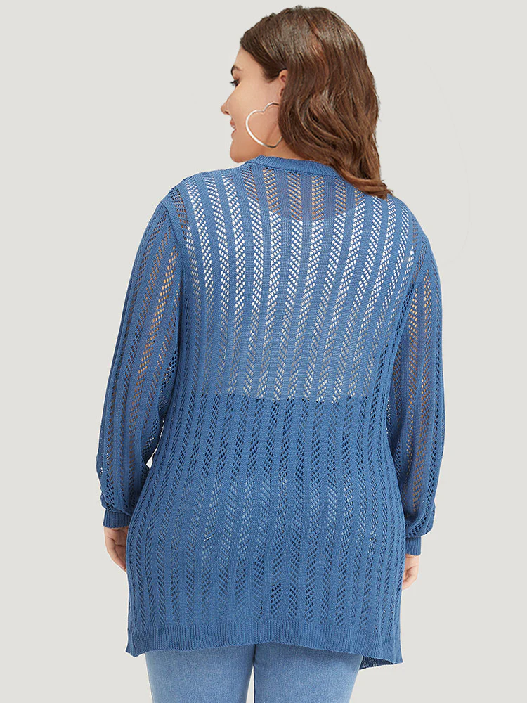 Geometric Eyelet Patched Pocket Elastic Cuffs Cardigan - Image 5