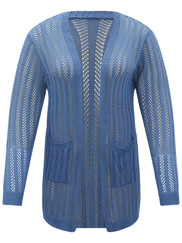 Geometric Eyelet Patched Pocket Elastic Cuffs Cardigan - Image 7