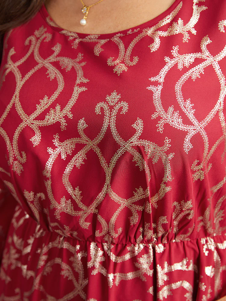 Geometric Glitter Shirred Hanky Hem Dress - Image 6