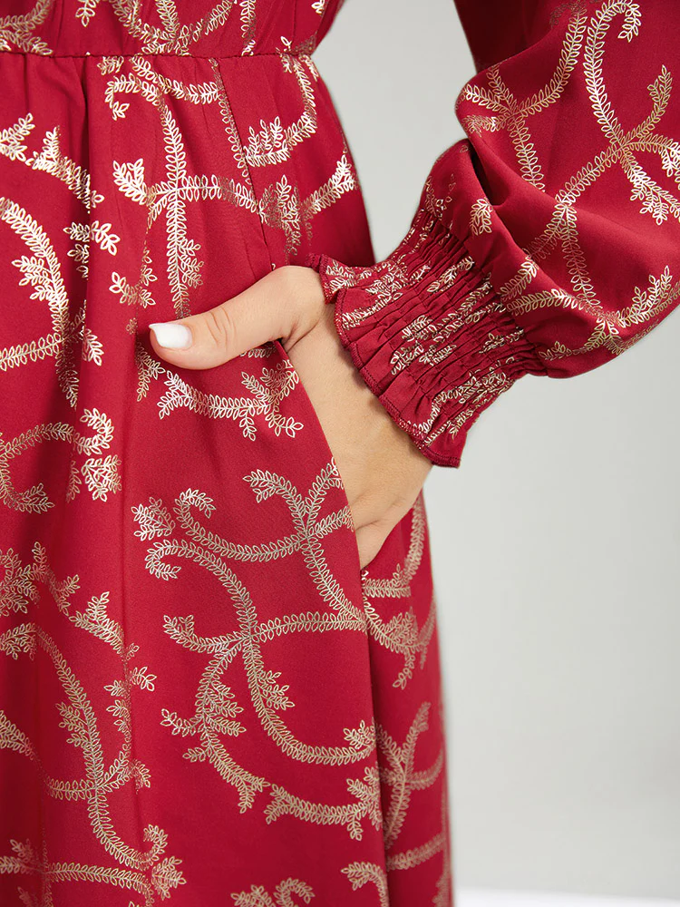 Geometric Glitter Shirred Hanky Hem Dress - Image 7