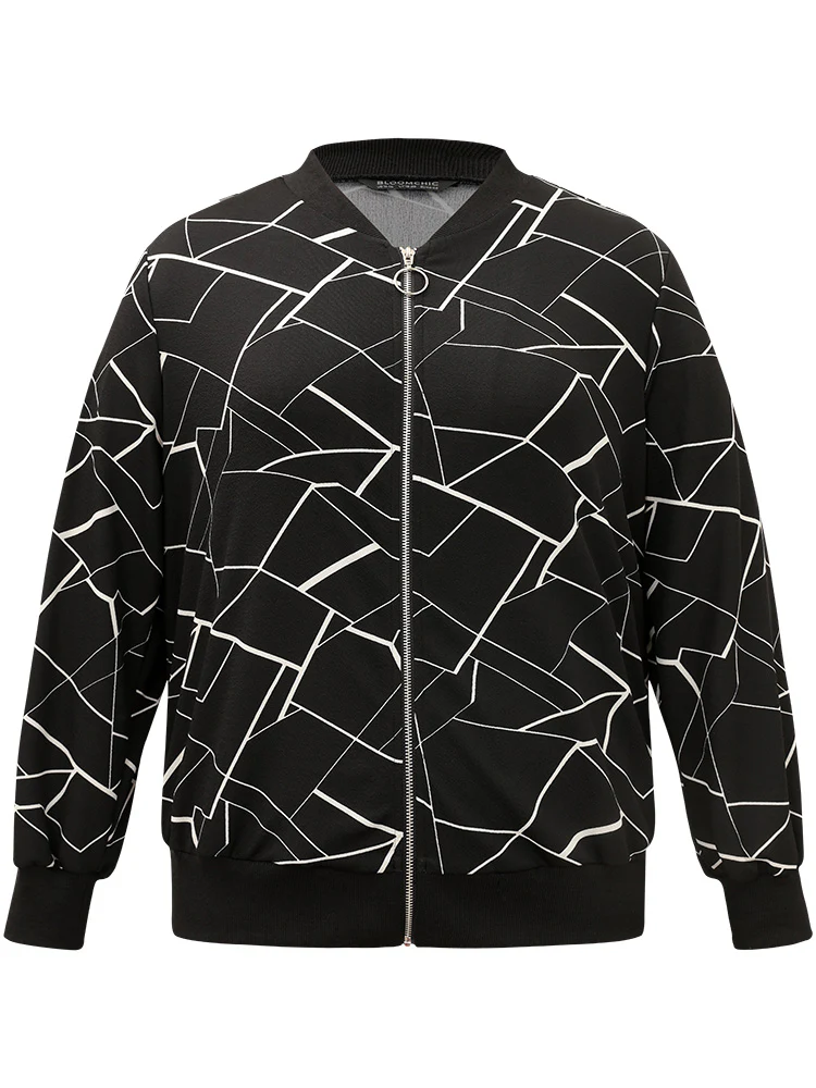 Halloween Geometric Graphic Pocket Zipper Elastic Cuffs Jacket - Image 10