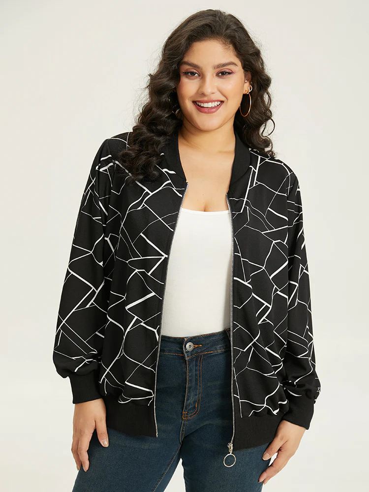 Halloween Geometric Graphic Pocket Zipper Elastic Cuffs Jacket - Image 4