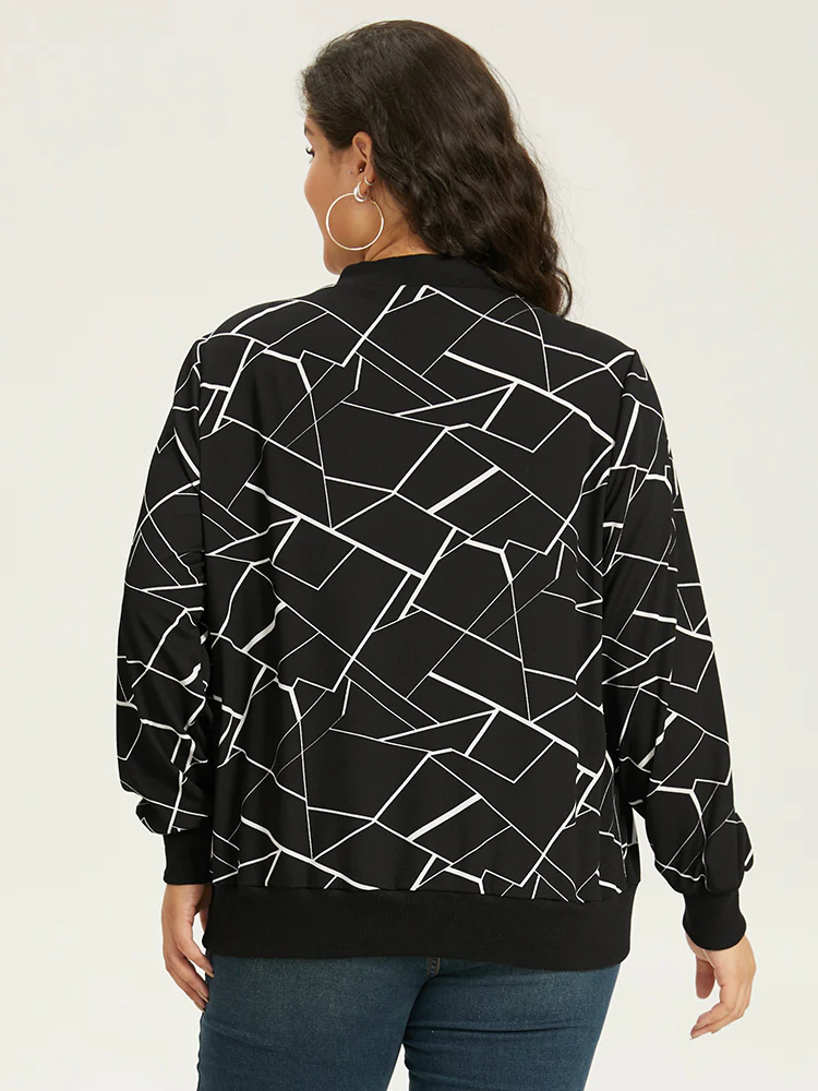 Halloween Geometric Graphic Pocket Zipper Elastic Cuffs Jacket - Image 6