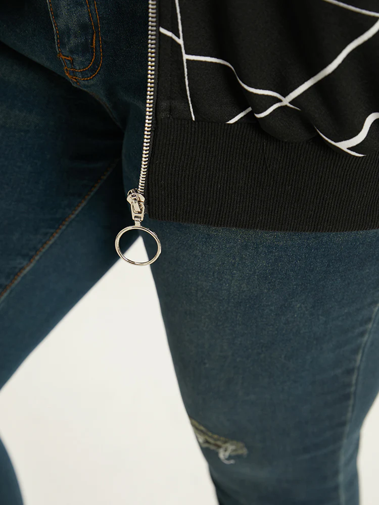 Halloween Geometric Graphic Pocket Zipper Elastic Cuffs Jacket - Image 9