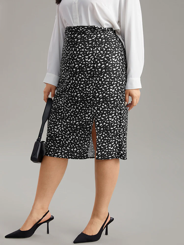 Geometric Graphic Twist Front Split Side Skirt - Image 3