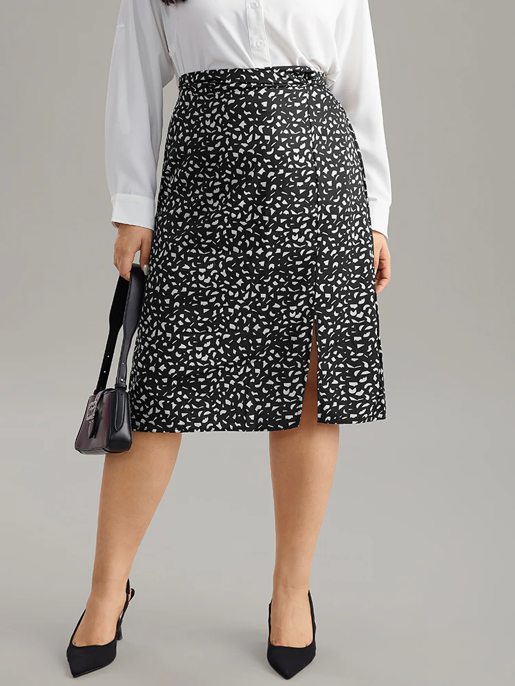 Geometric Graphic Twist Front Split Side Skirt - Image 5