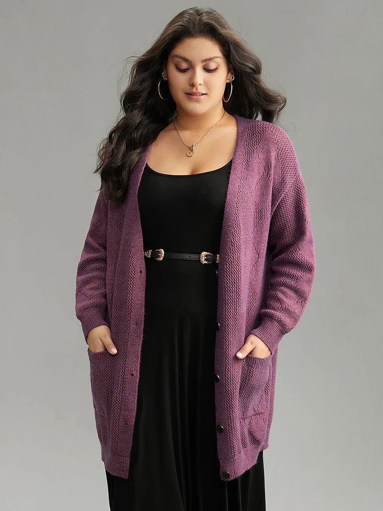 Geometric Heather Pocket Button Up Cardigan - Image 3