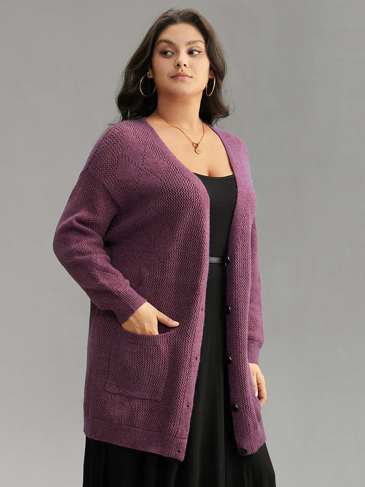 Geometric Heather Pocket Button Up Cardigan - Image 4