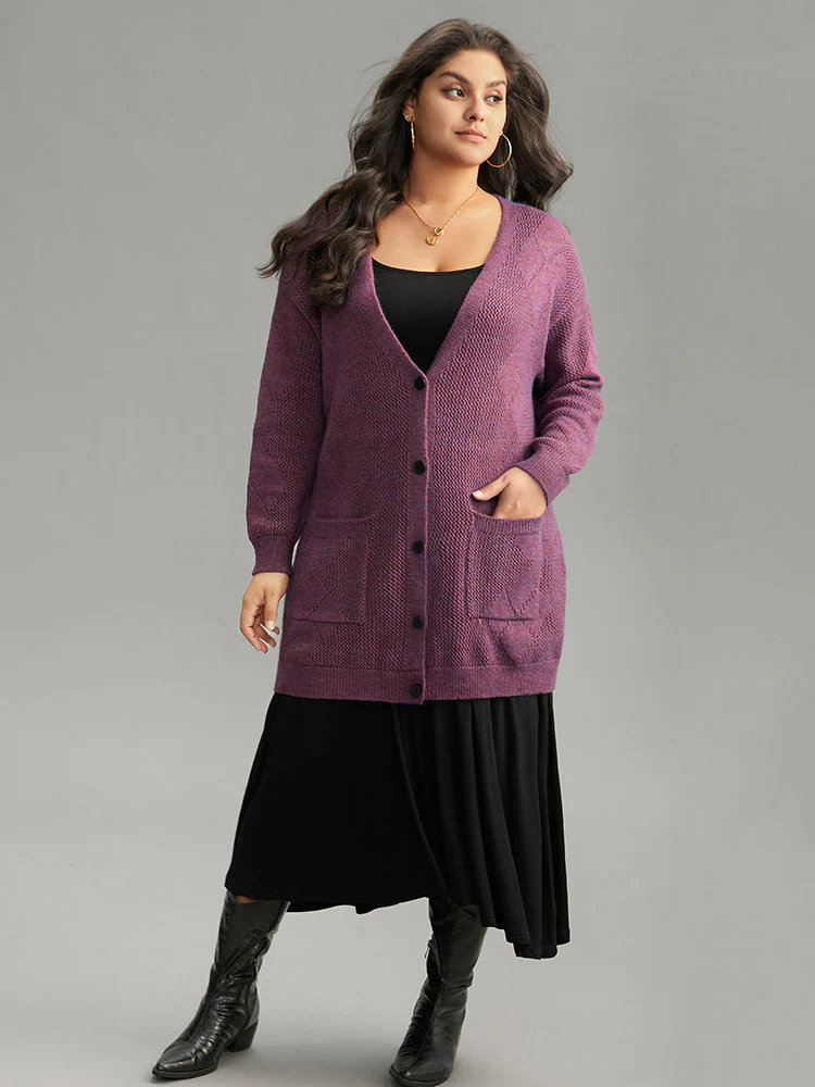 Geometric Heather Pocket Button Up Cardigan - Image 5