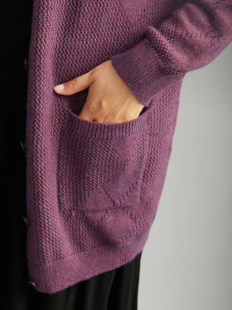 Geometric Heather Pocket Button Up Cardigan - Image 6